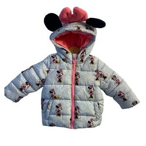 Minnie Mouse Gray Puffer Jacket with Pink Bow - Like New 6-12months